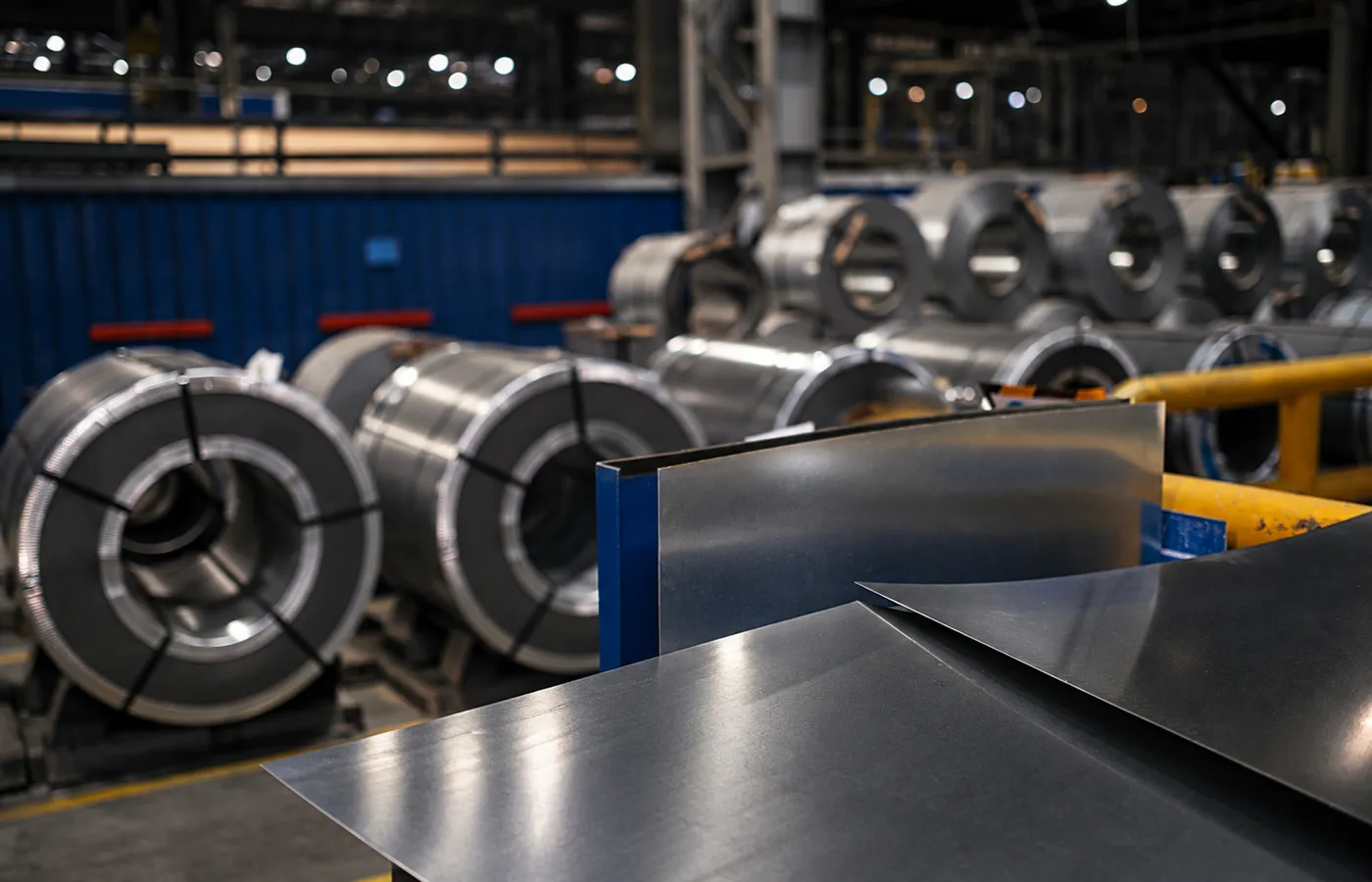 Finished steel sheet with master coils in a steel service center