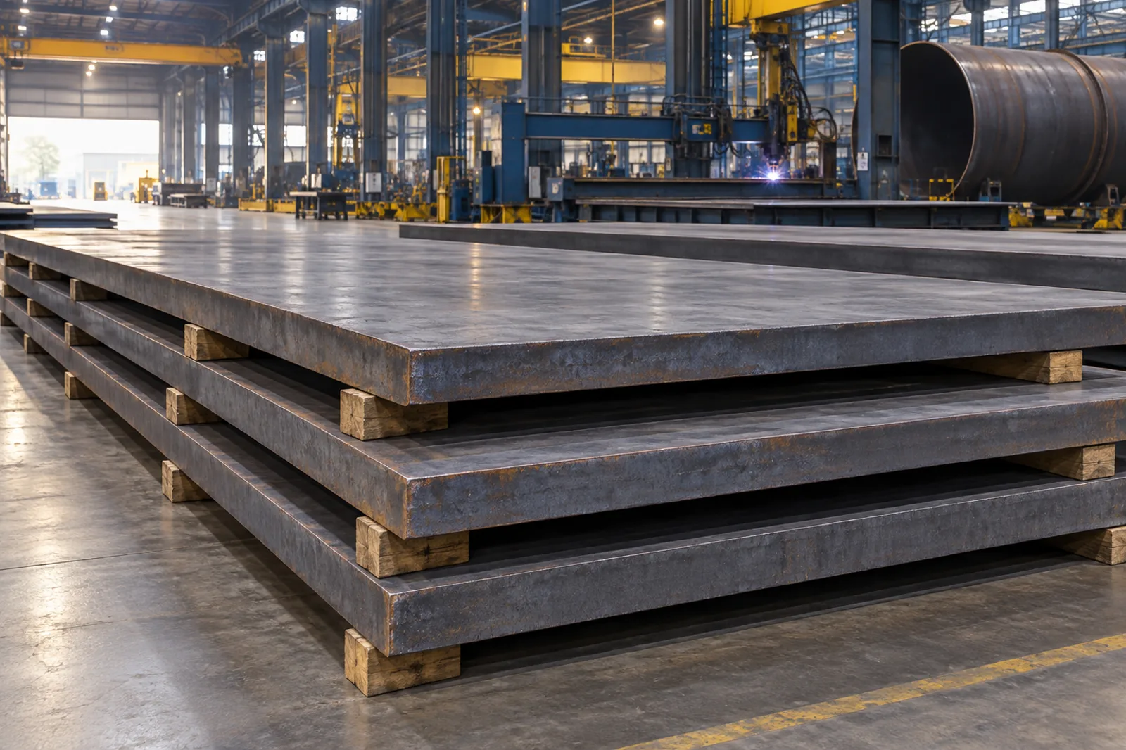 Long heavy steel plate blanks ready for tank and machinery fabrication